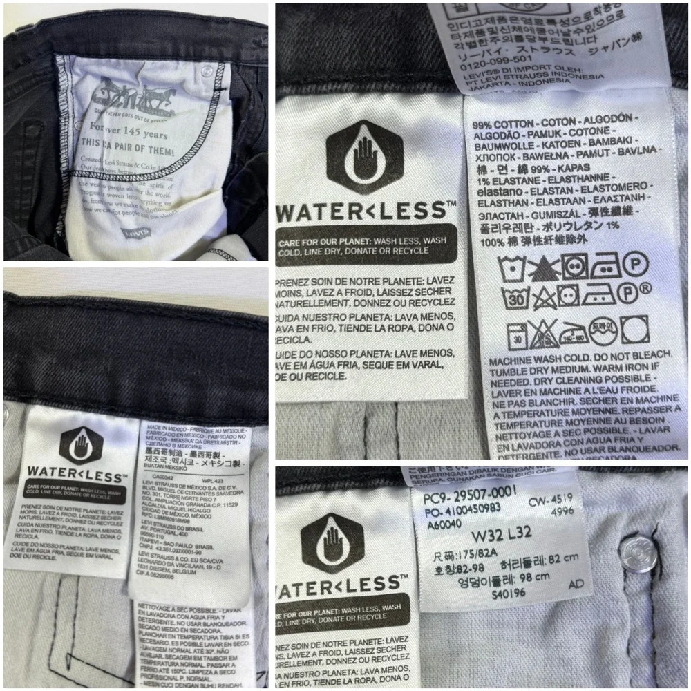 Levis 502 Regular Taper Mens 32x29 Jeans Charcoal Black Wash 29507-0001